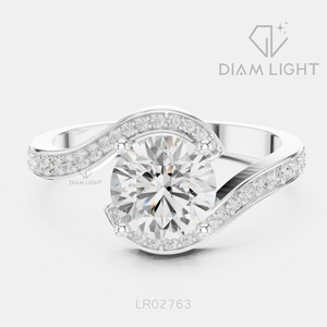 Bague de fiançailles en or blanc 14 carats avec diamant de laboratoire rond de 1,23 carat, certifiée IGI, bijoux fins pour femmes, cadeau - Product Image 1