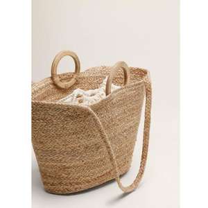 Bolso Redondo de Yute Hecho a Mano, Ecológico, Bolso de Playa para Mujer con Asa de Cuero - Product Image 4