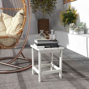 Tavolino da esterno quadrato con struttura in acciaio, 15 pollici, resistente alle intemperie, in HDPE, colore bianco - Product Image 2