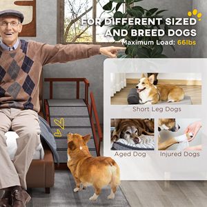 Rampa per Cani in Legno Marrone da 49 Pollici con Superficie Antiscivolo e Ringhiere Rimovibili per Letti per Animali - Product Image 4