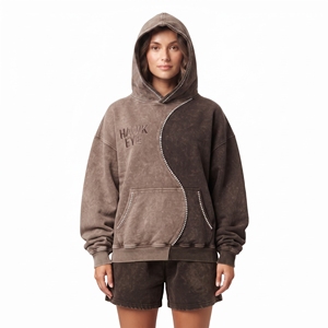 Sudadera con Capucha para Mujer, Dos Tonos, con Pedrería, Lavado Ácido, Felpa de Algodón, Corte Holgado, Hombros Caídos, Bordado, Logotipo Personalizado - Product Image 3