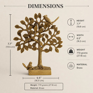 Sculpture d'arbre en laiton SHUBHAM, artisanat métallique doré, décoration d'oiseau, pièce d'art irrégulière pour salon, chambre, décoration intérieure - Product Image 2