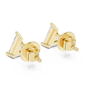 Boucles d'oreilles en diamant taillé en triangle de luxe en or jaune 18 carats |   Boucles d'oreilles solitaires en diamant taille trillion pour femmes - Product Image 2