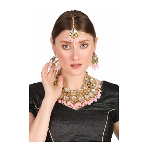 Women's Gold Plated Alloy <b>Crystal</b> Imitation Pearl Necklace Earrings <b>Set</b> Ethnic Wedding Jewelry - Product Image 1