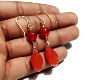 Pendientes de Plata de Ley 925 Chapados en Oro con Cuentas de Cornalina Roja Natural, Hechos a Mano, con Piedras Preciosas, para Boda - Product Image 4