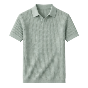 Polo tricoté pour homme à manches courtes en coton texturé, coupe ajustée, décontracté et élégant, idéal pour l'été, respirant, tendance, vente en gros - Product Image 1