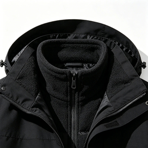 Men's <b>Black</b> Hooded Puffer Jacket With Zipper Closure Windproof Fleece Lined Winter Casual Coat Regular Fit Thick Nylon Shell - Product Image 5