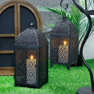 <b>Tall</b> Handmade Iron <b>Lanterns</b> Set Intricate Cutout Design Durable Black Metal Customized Easter Christmas Home Decoration - Product Image 5