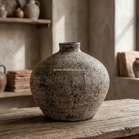 Vase rond en terre cuite rustique Buano, fait main, pot en argile, récipient décoratif en grès, vente en gros