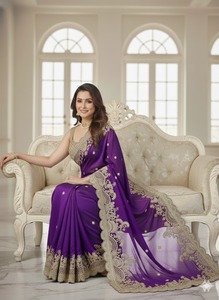 Sari indien ethnique traditionnel de créateur, brodé, pour mariage, fête et événements festifs, tenue tendance pour femme - Product Image 3