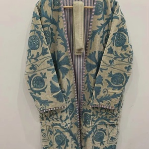 ชุดคลุมกิโมโนผ้าฝ้ายปักลายซูซานีทำมือ เสื้อคลุมทรงเทรนช์โค้ทสัมผัสนุ่มดุจกำมะหยี่ ผ้าระบายอากาศได้ดี ชุดคลุมแบบกลับด้านได้ สำหรับผู้หญิง - Product Image 1