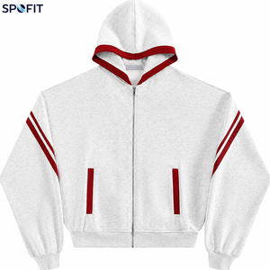 Sudadera con Capucha Blanca con Rayas Rojas, Sudadera Informal Unisex de Manga Larga con Bolsillos, 100% Poliéster, Ropa de Primavera - Product Image 4