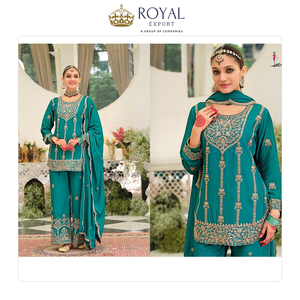Bollywood Style Clothing <b>Top</b> Notch Quality Unique Style Chinnon Silk with Beautiful Embroidery Work Pakistani Suit for Sale - Product Image 2