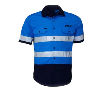 Visibility Reflective Work Shirt Men Polyester Short Sleeve Safety Uniform with Logo and <b>Silver</b> Stripes Yellow Blue Orange Gree - Product Image 2