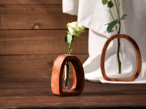 Vase à fleurs élégant et raffiné, support en bois, design Art Déco, écologique, fait main, pour la maison, diamètre 4"-6" - Product Image 2
