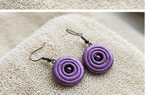Purple Plated <b>Polymer</b> Clay Spiral Drop Earrings Handmade Beaded Dangle Ear Jewelry for Women Gift Party Wear - Product Image 4