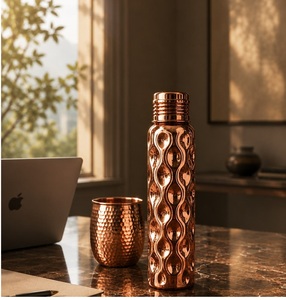 Pure <b>Copper</b> <b>Drinking</b> <b>Bottle</b> With Convenient Grip And Secure Closure For Water Storage During Workouts School Travel And Daily - Product Image 5