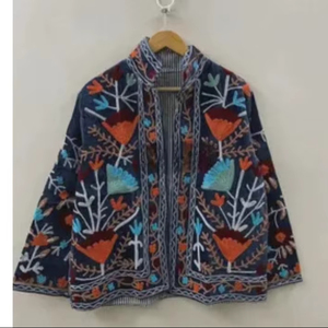 Boho Chic Suzani Velvet Jacket Women Floral Embroidered Short <b>Coat</b> Handmade Autumn Winter Wear - Product Image 1