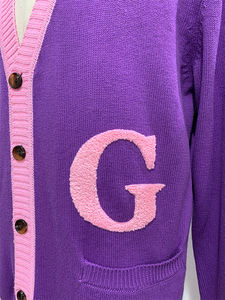 Women Knitted <b>Cardigan</b> V Neck Full Sleeve Contrast Color Preppy Style Alphabet Pattern Button Closure Regular Length Sweater - Product Image 5