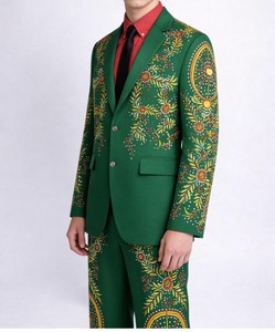 Men’s Green Designer Printed Suit with Floral & Wheel Motif – Fashion Party Blazer and Trousers <b>Set</b> - Product Image 2