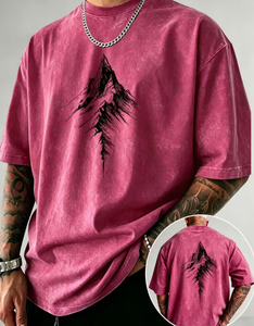 T-shirt Homme Oversize Rose Manches Courtes Col Rond Décontracté Streetwear 100% Coton Lavage au Sable 320g Jersey Vintage - Product Image 6