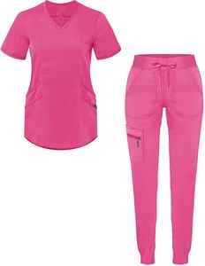 Wholesale Custom Medical Scrub <b>Sets</b> for Women V-Neck Short Sleeves Spandex/Polyester Knitted Fabric Needle Detection OEM Service - Product Image 6
