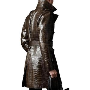 Veste/manteau long d'hiver en cuir de crocodile véritable pour homme avec doublure en soie - Product Image 2