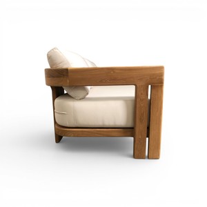 Sofá de Madera de Teca Sólida Indonesiana Hecho a Mano, Sofá de 3 Plazas para Exteriores, Muebles Modernos para Patio con Cojines Color Crema para Hoteles y Villas - Product Image 3