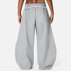 High Quality French Terry Cotton Oversized Baggy Sweatpants Custom Straight Curved Striped <b>Trousers</b> with <b>Drawstring</b> Rope - Product Image 1