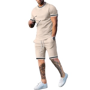 Ensemble de t-shirts décontractés pour hommes, à manches courtes, imprimés en sérigraphie, avec bordure blanche, col rond, tricoté, respirant, pour l'été, couleur unie - Product Image 2