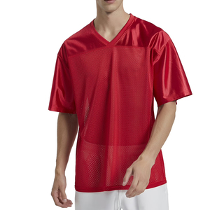 เสื้อเจอร์ซีย์ตาข่ายสีแดง คอวี แขนสั้น สำหรับผู้ชาย ผ้าโพลีเอสเตอร์ ระบายเหงื่อได้ดี ชุดกีฬาสำหรับผู้ใหญ่ ชุดกีฬาฟุตบอล เสื้อซ้อมฟุตบอล - Product Image 1