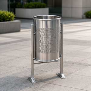 Contenedor de Basura Doble de Acero Inoxidable para Exteriores, Cubo de Basura para Parques Públicos con Soporte, Bote de Basura de Metal Perforado - Product Image 4