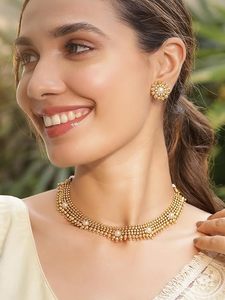 Gold Plated Imitation Pearl <b>Ruby</b> <b>Necklace</b> and Earring Set Flower Pattern Classic Wedding Jewelry Women's - Product Image 6