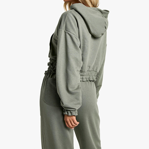 Custom Women's Winter Solid Hooded Cargo Tracksuit <b>Set</b> High Neck Crop Top and <b>Joggers</b> 2 Piece <b>Matching</b> Pockets Casual Outfit - Product Image 2