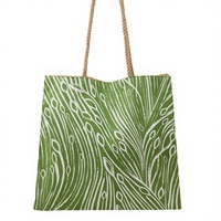 Sac fourre-tout en jute imprimé vert avec poignées en corde, idéal pour la plage ou le shopping – Fabricant