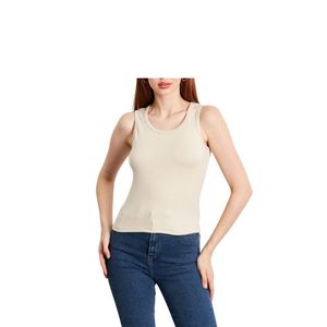 Women's for Knitted Tank <b>Top</b> O-Neck Sleeveless Ribbing Pattern Eco-Friendly 100% Cotton Casual Breathable Minimalist Fitted - Product Image 1