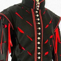 Veste historique en laine noire et rouge du XVIIe siècle, modèle doublet coupé, avec manches amovibles, pour reconstitution historique