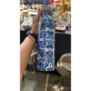 Handmade Pure Copper Water Bottle 1000ml Ayurvedic Leak Proof Copper Vessel Floral Printed Yoga Sports Wellness <b>Drinkware</b> OEM - Product Image 3