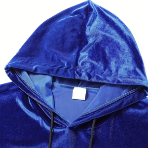 Men's <b>Velvet</b> Hooded Sweatshirt Solid Blue Regular Fit Casual Autumn Pocket Design Knitted <b>Hoodie</b> trending new arrival 2026 style - Product Image 6