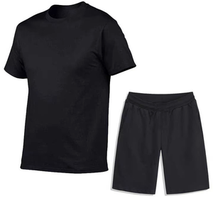 Men's Summer Two-Piece Short Sleeve T-Shirt Shorts <b>Set</b> 100% Cotton <b>Knitted</b> Fabric Breathable High Street Style Front Custom Logo - Product Image 1