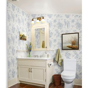 Carta da Parati Floreale Vintage Bianco Crema 43x300 cm, Carta Adesiva Floreale Blu 43x300 cm, Carta da Parati Blu Adesiva - Product Image 5