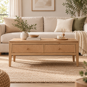 Table basse rectangulaire moderne en bois de la collection ELYSIUM avec deux tiroirs de rangement - Product Image 1