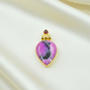 Natural Pink Dendrite Opal Garnet Heart Pendant 925 Sterling Silver Rose Gold Yellow Gold Plated Handmade Double Stone Jewelry - Product Image 4