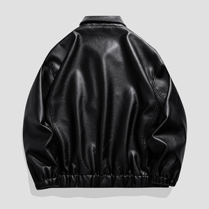 High Quality <b>Winter</b> Stylish Smooth <b>Waterproof</b> Streetwear Men's Solid Color Zipper Crop Faux PU Leather <b>Jacket</b> - Product Image 5