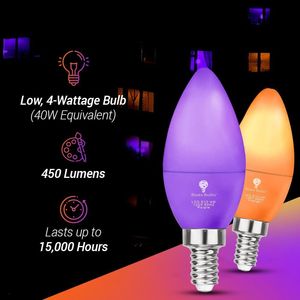 Lampadina LED BlueX 4W (equivalente a 40 Watt) con attacco E12, confezione da 2 - Illuminazione per feste viola e arancione per decorazioni domestiche e portico - Product Image 2