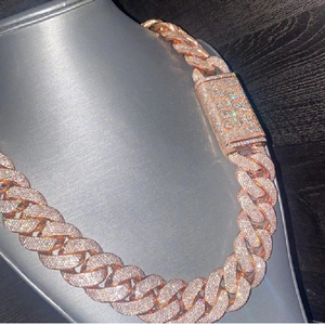 IGI Certified RATAN JEWELS14K Rose Gold Cuban Link <b>Necklace</b> Iced Out VVS Moissanite Diamond Hip Hop Luxury Chain Unisex for Men - Product Image 1