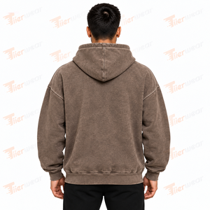 Vintage Acid Wash Zip-Up Hoodie Men 370gsm 100% Cotton Fleece Winter Eco-Friendly Casual Custom OEM Private Label Factory - Product Image 4