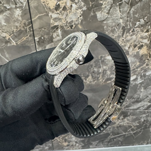 นาฬิกาข้อมือทรงกลมประดับเพชรโมอิสซาไนต์ หน้าปัดสีดำ ตัวเลขบอกเวลา สไตล์ฮิปฮอป ระบบออโตเมติก สายยาง สำหรับผู้ชาย - Product Image 5