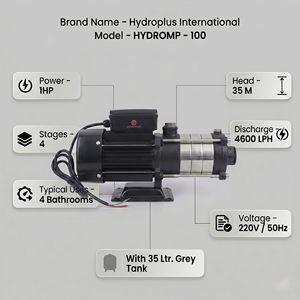 Hydroplus International 1HP Pressure Booster <b>Pump</b> Set With 35L Tank Pressure Gauge KP-35 For 4 Bathroom Water Pressure Supply - Product Image 2