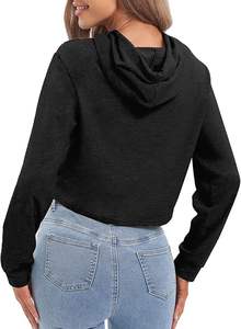 เสื้อฮู้ดครอปโอเวอร์ไซส์สไตล์ลำลองสำหรับผู้หญิง ผ้าเฟรนช์เทอร์รี่ ทรงหลวม ไหล่ตก แต่งขอบดิบ ปักลายเรียบง่าย เสื้อครอปท็อปฮู้ดสำหรับผู้หญิง - Product Image 4